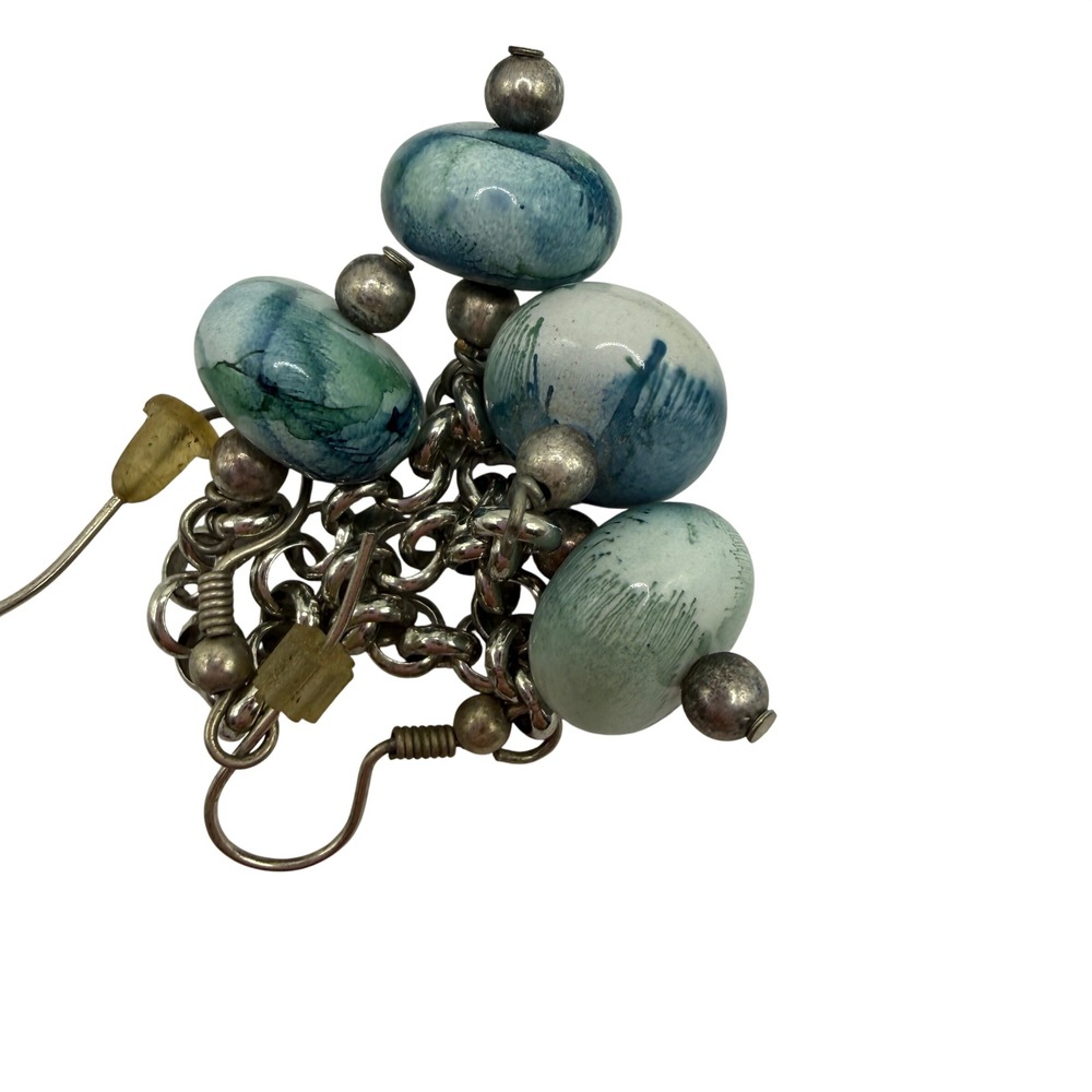 Boho Coastal Silver Tone Beaded Earrings Lot of 6 — Turquoise Blue Dangle - Picture 5 of 10